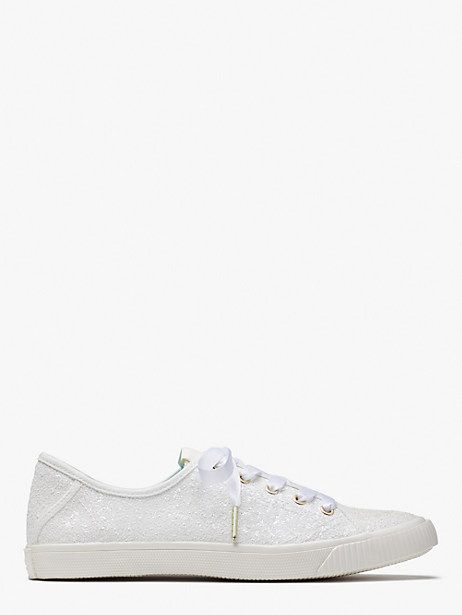 Put some sparkle in your step. | Kate Spade Trista Sneakers, Optic White White Tennis Shoes, Keds, Kate Spade New York, Tennis Shoes, Wedding Shoes, Womens Shoes Sneakers, Slip On Sneaker, Kate Spade, Tennis