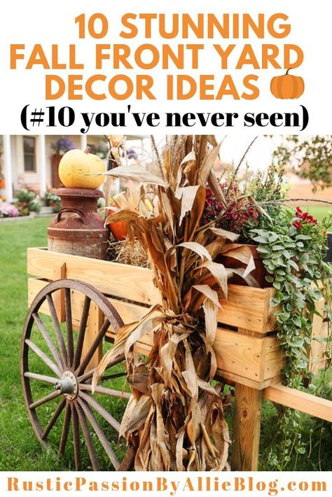 Outdoor Fall Decor Ideas Yard, Fall Front Yard, Front Yard Fall Decor, Yard Fall Decor, Front Yard Decor Ideas, Simple Fall Decorations, Outside Fall Decorations Front Yards, Fall Outside Decor, Yard Decor Ideas