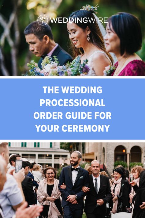 Wondering about the order of walking down the aisle during your wedding ceremony? Read how different religions and cultures handle the wedding processional order on WeddingWire! Wedding Walk Down Aisle Order, Order Of Wedding Ceremony Layout, Wedding Line Up Order, Who Walks Down The Aisle Order Of, Wedding Line Up Order Ceremony, Wedding Processional Order, Informal Wedding Invitations, Processional Order, Anniversary Reception