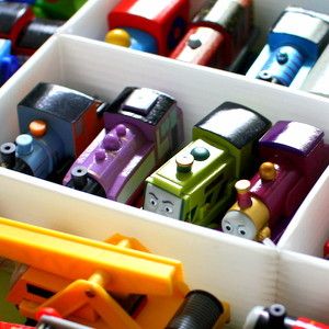 Organizing Wooden Trains and Track - Play Trains! Toy Train Storage Ideas, Wooden Train Track Storage, Thomas The Train Storage Ideas, Toy Train Organization, Wooden Train Storage, Brio Train Storage, Train Storage Ideas, Toy Train Storage, Train Storage