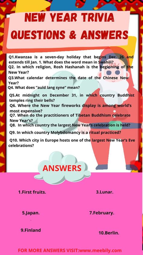 Test your New Year trivia knowledge with this collection of printable New Year Trivia Questions and answers perfect for your friends and family to enjoy on the memorable New Year’s Eve Quiz night. New Years Trivia Questions And Answers, New Years Trivia With Answers, Winter Trivia Questions And Answers, Trivia Night Questions And Answers, Christmas Movie Trivia Questions And Answers, Holiday Movie Trivia With Answers, Funny Trivia Questions, New Year's Drawings, Fun Quiz Questions