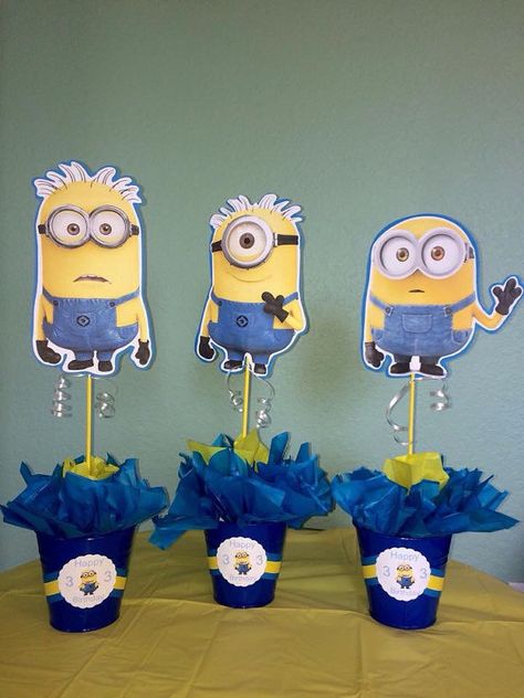 Minion Centerpieces, Minion Party Theme, Minions Birthday Theme, Minion Decorations, Minion Baby, Minions Birthday, Minions Party, Minion Theme, Minion Birthday Party