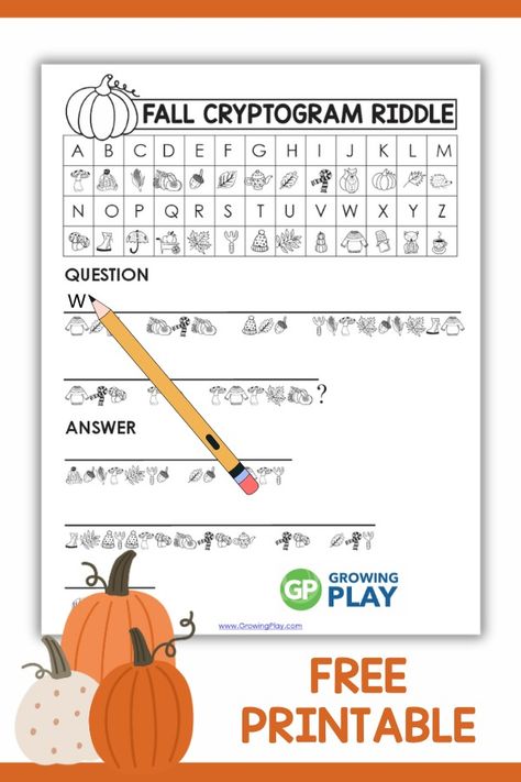 Fall Cryptogram Puzzle for Kids - Growing Play Puzzle Template Free Printable, Kdp Ideas, Thanksgiving Puzzles, Thanksgiving Puzzle, Word Puzzles For Kids, Free Word Search Puzzles, Autumn Puzzle, Free Printable Puzzles, Printable Puzzles For Kids