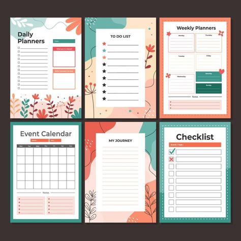 Daily Planner Design Ideas, Aesthetic Planner Ideas Template, Journal Designs Layout, Planner Graphic Design, Planner Cover Ideas, Template Journal, Happy Planner Free Printable, Daily Planner Design, Canva Planner