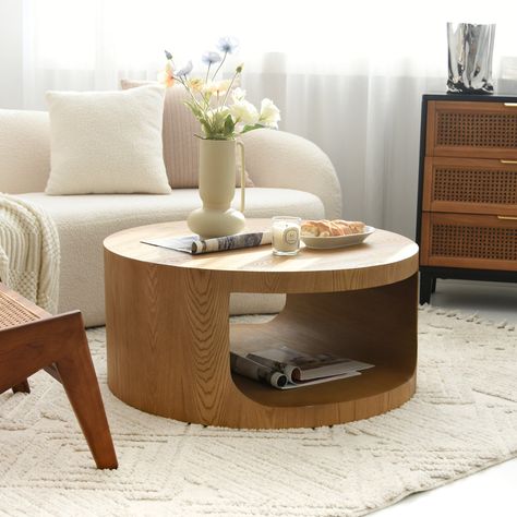 Latitude Run® Round Coffee Table with Solid Wood Veneer (Natural Oak) - Wayfair Canada Coffee Table Round Wood, Wood Coffee Table Design, Modern Industrial Coffee Table, Round Wooden Coffee Table, Zen Living, House Improvement, Round Coffee Table Modern, Dining Room Cozy, Round Wood Coffee Table