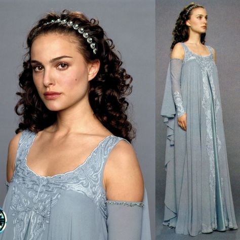 Padme Naboo Dress, Padme Costume Aesthetic, Padme Dress Gowns, Padme Blue Dress, Padme Outfit Ideas, Starwars Dresses, Padme Wardrobe, Padme Necklace, Padme Inspired Outfits