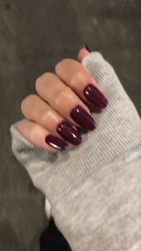 Maroon Colored Nails, Darker Color Nails, Dark Nail Colours, Cute Dark Purple Nails, Plain Dark Nails, Dark Purple Nails Prom, Purple Maroon Nails, Plum Red Nails, Maroon Purple Nails