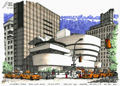 Guggenheim Museum Sketch, Museum Sketch, Inking Art, Presentation Format, Colour Rendering, Interior Design Drawings, Architect Design House, Architecture Building Design, Guggenheim Museum