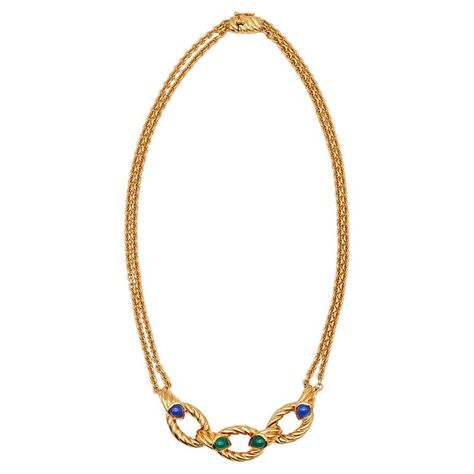 Check out this item from 1stdibs! Boucheron Paris Serpent Boheme Necklace in 18Kt Gold with Four Gemstones: https://www.1stdibs.com/id-j_16541112 Chained Necklace, Double Chain Necklace, 4 Elements, Set Necklace, Everyday Necklace, Double Chain, Blue Chalcedony, Solid Yellow, Necklace Designs