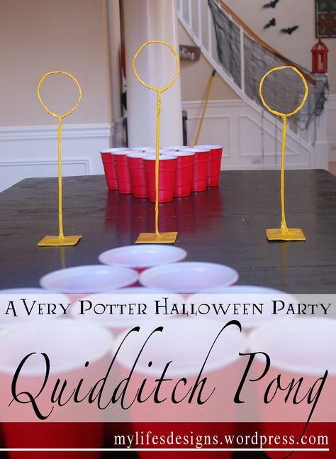 Quidditch Beer Pong, Harry Potter Beer Olympics, Harry Potter Beer Pong, Table Quidditch, Quidditch Pong, Beer Pong Rules, Harry Potter Christmas Party, Halloween Brunch, Quidditch Game