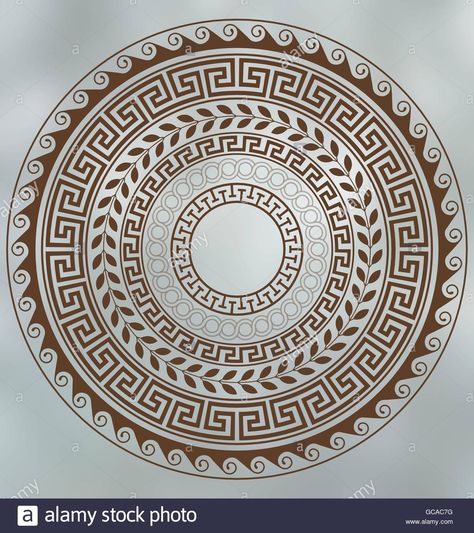 Download this stock vector: Meander and wave. Ancient Greek borders. Set of circular ornaments. - GCAC7G from Alamy's library of millions of high resolution stock photos, illustrations and vectors. Greek Pattern, Greek Mythology Tattoos, Ancient Greek Art, Greek Design, Mythology Tattoos, Greek Tattoos, Diy Tattoo, Circular Design, Mythology Art