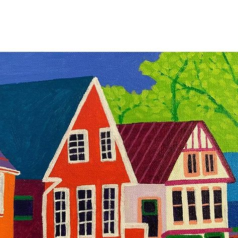 Sue Graef on Instagram: "North Conway, a small painting, 11 x 14 inches. #contemporaryart #acrylicpainting #artwork #expressionism #ExpressionistPainting #interiordesign #architecture #cityscapes #smalltown #newhampshire #newengland #smallpainting #colorfulart" Sue Graef, North Conway, Expressionist Painting, Small Paintings, New Hampshire, Small Towns, Colorful Art, New England, Cityscape