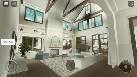 Tall Ceiling Living Room Bloxburg, Bloxburg High Ceiling Living Room Ideas, Big Bloxburg Living Room Ideas, Bloxburg Large Kitchen, Bloxburg Living Room Ideas Big, Bloxburg Big Living Room Ideas, Bloxburg Lounge Ideas, Bloxburg Farmhouse Ideas, Blockburg House