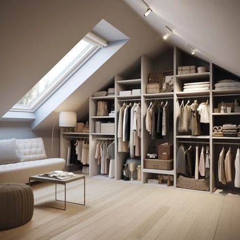 Dressing_Room small attic with low ceilings idea Image Low Ceiling Walk In Closet, Walk In Closet Ideas Attic, Attic Apartment Design, Room In Attic Ideas, Buardilla Ideas, Attic Space Ideas Low Ceilings, Attic Dressing Room Ideas, Small Bedroom Dressing Room, Low Attic Bedroom Ideas Angled Ceilings