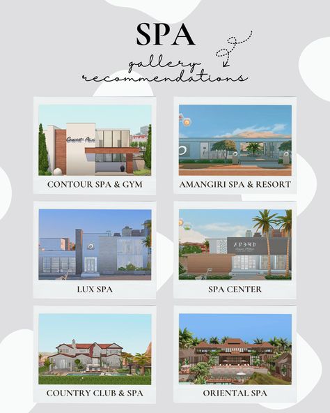 Sims 4 Spa Gallery Recommendations The Sims 4 Gallery Houses, Sims 4 Gallery Builds, Sims 4 Salon Build, Sims 4 Spa Build, Sims 4 Spa Cc, Sims Spa, Sims 4 Gym, Sims 4 Spa, Hospital Plan