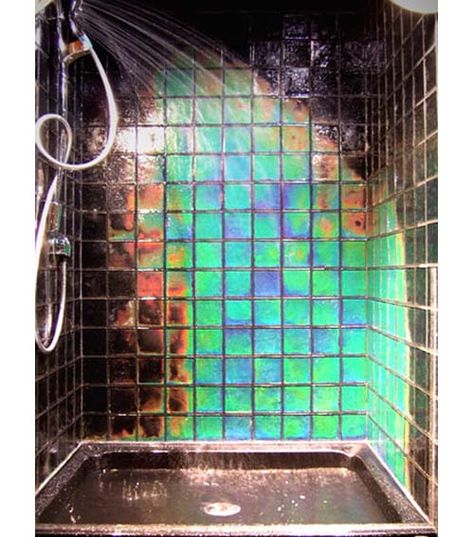 Moving Color, Bathroom Tile Designs, Red Lobster, Tiles Design, Color Spectrum, Glass Shower, Design Milk, Color Tile, Cool Rooms