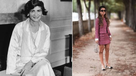 La diseñadora de modas francesa Gabrielle Coco Chanel es el referente de estilo para llevar elegantes zapatos slingback o destalonados de tacón bajo y cómodos. Coco Chanel, Lanvin, Karl Lagerfeld, Celebrity Style, Coco, Chanel, Celebrities