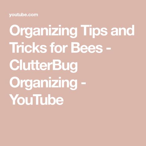 Organizing Tips and Tricks for Bees - ClutterBug Organizing - YouTube Clutterbug Bee, Bee Organization, Organizing Tips And Tricks, Fashion Organization, Organizing Tips, Get Organized, Organization Hacks, Getting Organized, Declutter