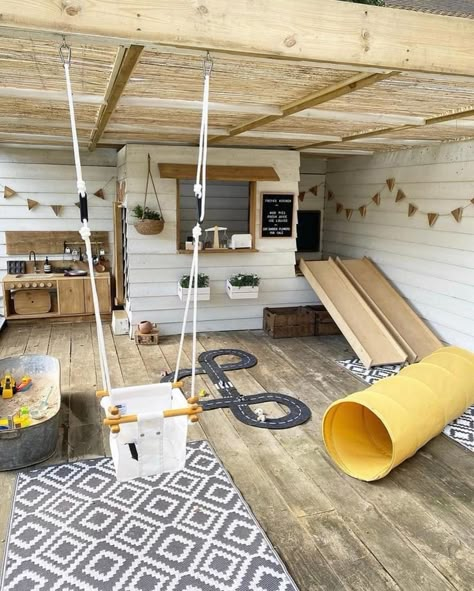 Basement Play Area, Montessori Playroom Ideas, Toddler Play Area, Indoor Playroom, Outdoor Play Space, Kids Play Spaces, Kids Rooms Inspo, Scandi Nursery, Outdoor Play Spaces