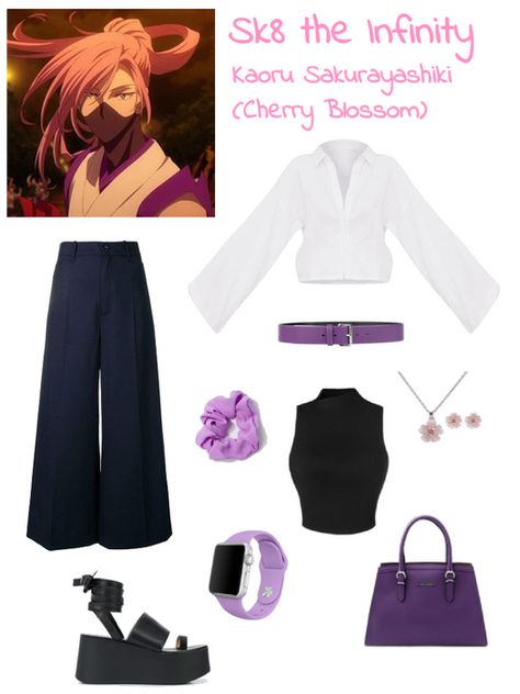 Sk8 The Infinity Outfit Inspired, Sk8 The Infinity Inspired Outfits, Outfits Inspired By Anime Characters, Sk8 The Infinity Kaoru, Anime Inspired Outfits Casual, Sk8 The Infinity Cherry Blossom, Sk8 The Infinity Cherry, Purple Apple Watch, Anime Fashion Outfits