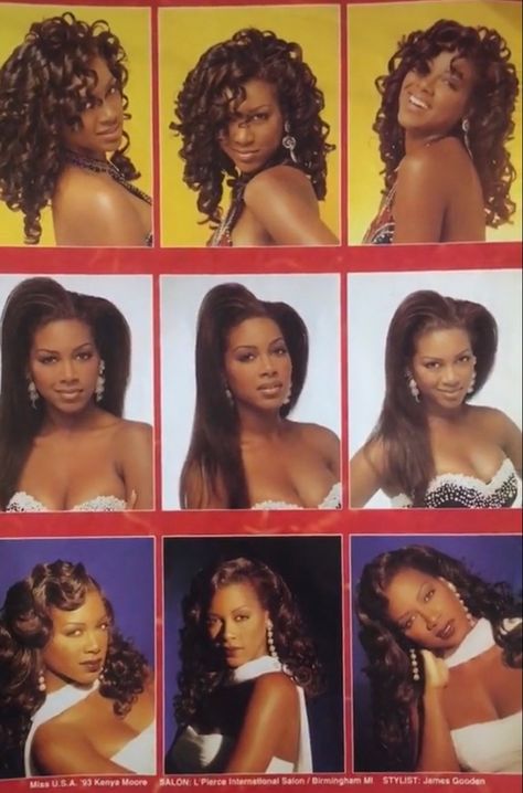 Vintage Hair Ads, Black Women Hairstyles 90s, Kenya Moore 90s, 80s Black Hairstyles, Black Hair 90s, 2000s Hairstyles, Black Hair Magazine, 90’s Hairstyles, Kenya Moore