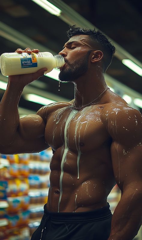 Hulking Hunk Guzzles Galaxy's Most Powerful Protein Shake!!! #gymlife #proteinshake #muscleman #fitnessmodel #sweaty #hydration #shredded #workoutmotivation #beardedathlete #supermarket Sweaty Man, Fake Men, Short Hair With Beard, Gym Guys, Handsome Older Men, Male Fitness Models, Boy Models, Fantasy Male, Protein Shake