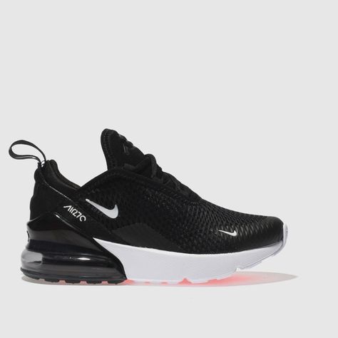 Inspired by the icons of the Air collection, this Nike kids' trainer packs a punch for active little feet. Crafted with a black mesh upper, the man-made Air Max 270 boasts supportive overlays, a transparent Max Air heel panel and dual-density cushioning. UPPER: Man-made & mesh,LINING: Fabric,MIDSOLE: Dual-density,OUTSOLE: Rubber,Please note that sole branding may varycolour : Black & White Product code : 2603037260 White Air Max 270, Nike Air Max Kids, Nike Air Max 270 Black, Cute Converse Shoes, Nike Kids Shoes, Black White Nike, Nike Air Max White, Black And White Trainers, White Nike Air