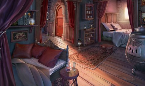 Fantasy Bedroom, Fantasy Rooms, Common Room, Iron Bed, Fantasy Places, Fantasy Art Landscapes, 판타지 아트, Fantasy Inspiration, Curtain Decor