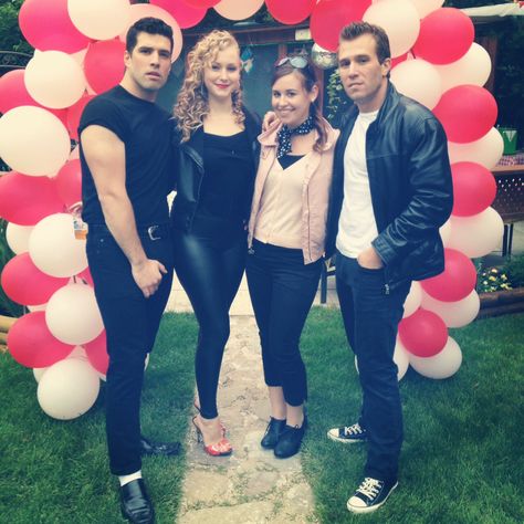 Greasers. Sandy, Danny and a Pink Lady costume for my 22nd Grease theme birthday party Greaser Party Theme, Grease Clothes, Birthday Party Ideas For Women, 1950s Party Ideas, Party Ideas For Women, Grease Themed Parties, Pink Lady Costume, Grease Theme, Grease Party