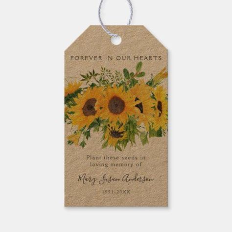 $10.65 | Sunflowers Seed Packet Memorial Funeral Favor Tag #funeral favor, memorial, seed packet, in loving memory, forget me not seeds, funeral gift, loss of mother, celebration of life, wake, sunflowers Forget Me Not Seeds, Memorial Favors, Candle Favor, Loss Of Mother, Custom Ribbon, Custom Favor, Candle Favors, Toned Paper, Personalized Gift Tags