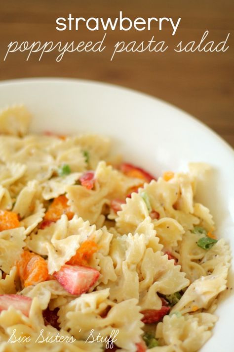 Our Strawberry Poppyseed Pasta Salad makes the perfect side dish to any meal! #sixsistersstuff Poppyseed Pasta Salad, Creamy Pasta Salads, Six Sisters, Pasta Salad Recipe, Summer Side Dishes, Creamy Pasta, Pasta Salad Recipes, Yummy Sides, Summer Salads