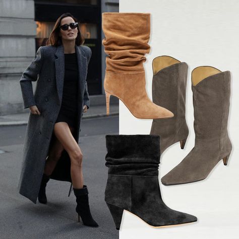 Slouch Ankle Boots Outfit, Slouch Boots Outfit Street Styles, Slouchy Ankle Boots Outfit, Slouchy Boots Outfit 2023, Tall Slouchy Boots, Slouchy Boots Outfit, Heeled Booties Outfit, Mid Calf Boots Outfit, Calf Boots Outfit