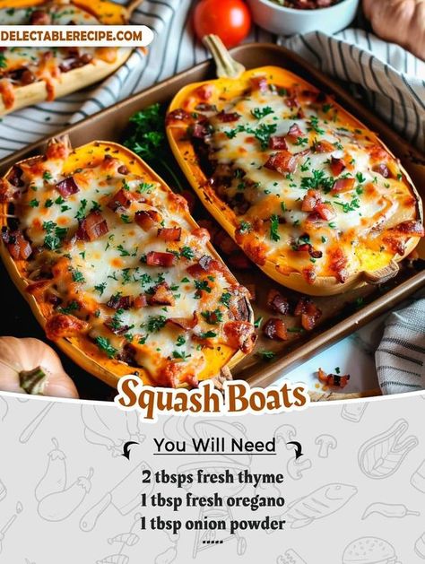 Anne Burrell 🍜 | Loaded Butternut Squash Boats 🚤 | Facebook Ground Beef Stuffed Butternut Squash Recipes, Hamburger Butternut Squash Recipes, Butternut Squash Boats, Squash Boats Stuffed, Stuffed Butternut Squash Recipes, Stuffed Butternut Squash, Anne Burrell, Squash Boats, Baby Bella Mushrooms