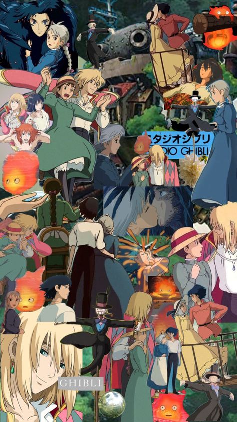 #wallpaper #howlsmovingcastlecollage Castle Collage, Howls Moving Castle Wallpaper, Studio Ghibli Background, Howls Moving Castle, Studio Ghibli, I Saw, Mood Board, Iphone Wallpaper, Castle