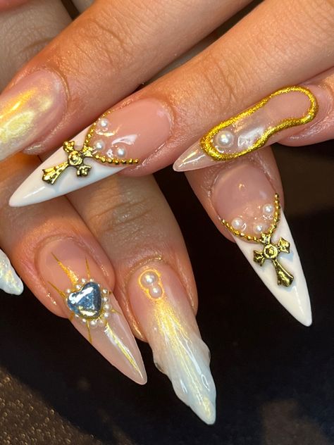 Don't miss my work anymore! ☞ IG: misskull.tatz Catholic Nails, Stiletto Nail Designs, Stiletto Nails Designs, Inspired Nails, Pretty Gel Nails, Shiny Nails, Really Cute Nails, Acrylic Nails Coffin Short, Gem Nails