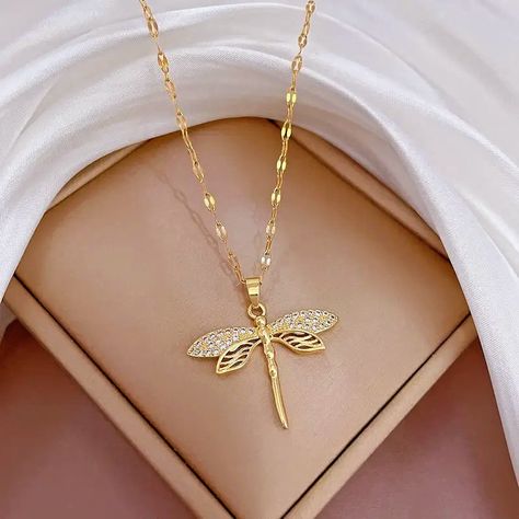 Dragonfly Jewelry, Dragonfly Charm, Dragonfly Necklace, Dragonfly Pendant, Neck Jewellery, Trendy Necklaces, Long Pendant Necklace, Chain Choker, Stainless Steel Necklace