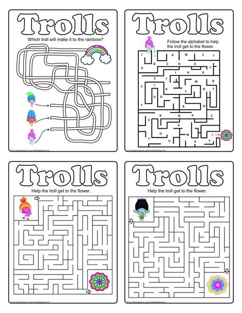 Trolls Printable Mazes Trolls Activities, Trolls Themed Birthday Party, Trolls Coloring, Troll Party Theme, Best Toys For Kids, Queen Poppy, Movie Crafts, Airplane Kids, Printable Mazes