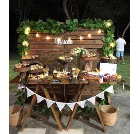 Rustic Birthday Party Decorations, Outdoor Evening Party, Charro Theme, 18th Party Ideas, Rustic Birthday Parties, Baptism Themes, Rustic Birthday, Sweet 16 Birthday Cake, Woodland Birthday