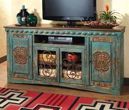 Santa Maria Turquoise Entertainment Console Arizona Cottage, Hacienda Homes, Cowboy Decor, Mexican Furniture, Rustic Tv Stand, Western Bedding, Texas Decor, Amarillo Texas, Southern Design