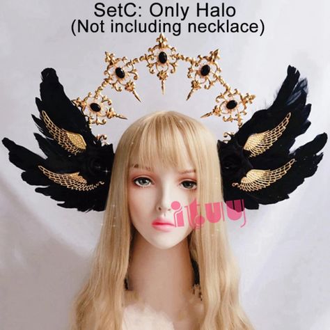 Rosé Angel Wings, Dark Angel Costume, Rosé Angel, Cheap Costumes, Gothic Rose, Angel Costume, Crown Hairstyles, Head Accessories, Women's Costumes