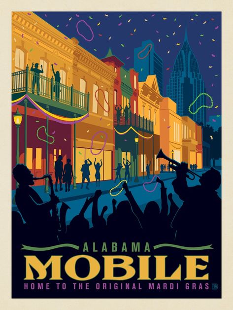 Mobile, AL: Mardi Gras | Anderson Design Group Mardi Gras Mobile Al Alabama, Mardi Gras Poster Design, Mardi Gras Mobile Al, Mardi Gras Graphic Design, Mardi Gras Design, Mardi Gras Aesthetic, Cinderella Retelling, Mardi Gras Art, Mardi Gras Poster