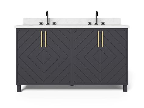 Whalen Furniture Roundstone 60" Double Bathroom Vanity Set & Reviews | Wayfair 60 Inch Vanity, Undermount Sinks, Vanity Accessories, Solid Wood Cabinets, Double Bathroom, Wood Cabinet, Double Bathroom Vanity, Engineered Stone, Bathroom Sink Vanity