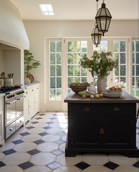 Octagon And Dot Tile, Flooring In Kitchen, French Inspired Kitchen, Tudor Kitchen, Different House Styles, Colonial Kitchen, Quiet Elegance, European Kitchens, Tudor Style Homes