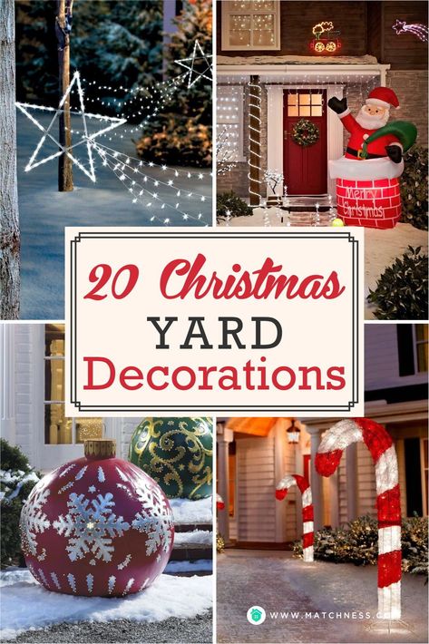 Outside Xmas Decor Ideas Porch, Christmas Decor Ideas For Garden, Christmas Front Lawn Decorations, Large Xmas Decorations, Christmas Front Garden Ideas, Cinder Block Christmas Decor, Santas Village Outdoor Decorations, Outdoor Christmas Decorations Small Yard, Outdoor Lawn Christmas Decorations