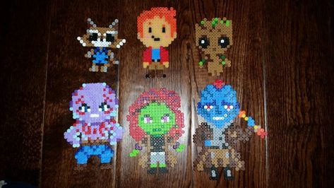 Guardians of the Galaxy perler beads.  #GOTG Guardians Of The Galaxy Perler Beads, Perler Projects, Perler Ideas, Hamma Beads, Fuse Bead Patterns, Diy Perler Bead Crafts, Perler Crafts, Melty Beads, Diy Perler Beads