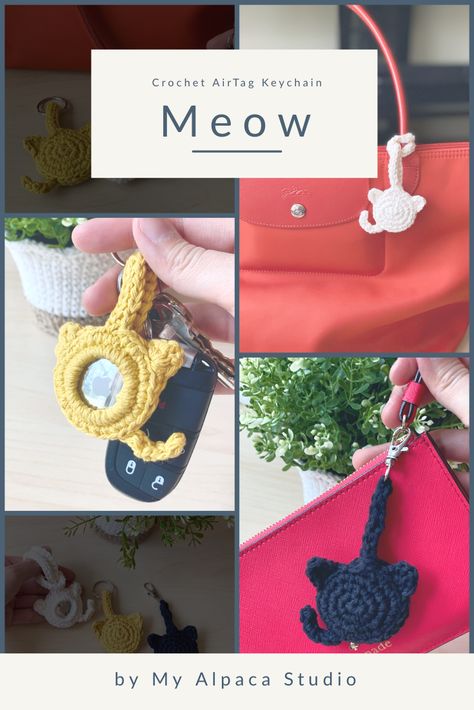 SAVE & FOLLOW US!! Also available in FINISHED PRODUCT @MyAlpacaStudio!! You have a custom engraved AirTag, and now you deserve a more unique keychain for the lil taggie!! Make them your own today! #crochetkeychain #crochetairtagkeychain #airtagcaseDIY #crochetcat #kittykeychain #cutebagcharm Airtag Crochet Pattern, Diy Airtag Keychain, Crochet Airtag Holder Pattern, Airtag Holder Diy, Airtag Crochet, Crochet Airtag Case, Cat Minimalist, Keychain Crochet Pattern, Airtag Case