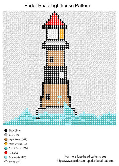 Perler Bead Patterns | perler bead lighthouse pattern | Flickr - Photo Sharing! Lighthouse Pattern, Fuse Bead Patterns, Motifs Perler, Bead Sprite, Hama Beads Patterns, Building Designs, Melting Beads, Iron Beads, Bead Pattern