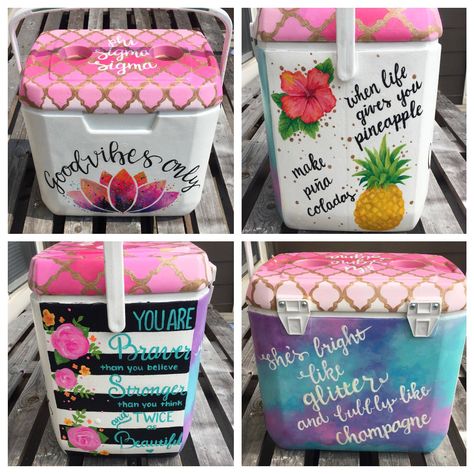 Sorority Coolers, Painted Coolers, Mermaid Colors, Boyfriend Gift Ideas, Diy Cooler, Custom Cooler, Coolest Cooler, Cooler Ideas, Frat Coolers