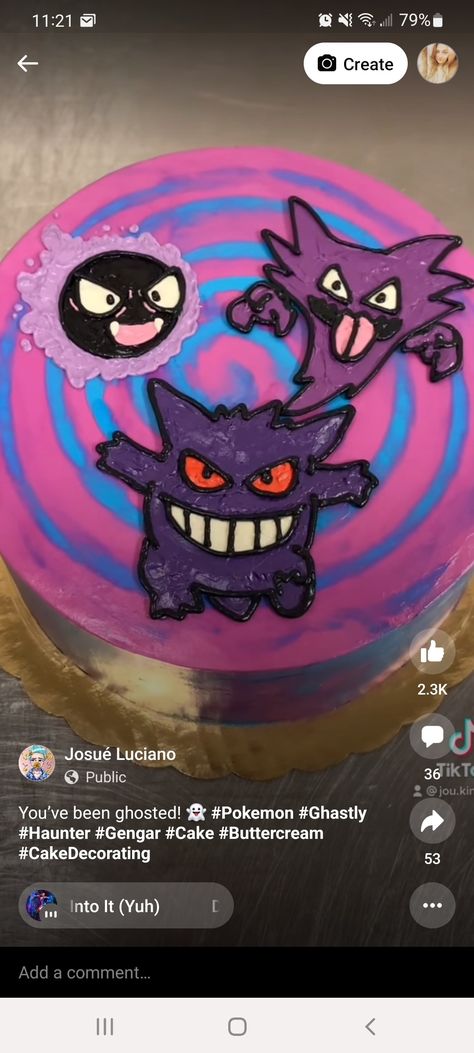 Gengar Cake Ideas, Gengar Birthday Cake, Gengar Cake, Bolo Pokemon, Haunter Pokemon, Pokemon Birthday Cake, Gengar Pokemon, Pokemon Diy, Pokemon Cake