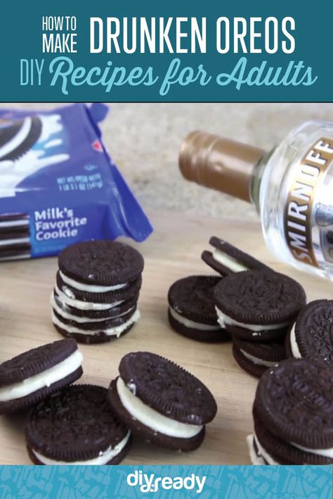 Drunken Oreos Booze Desserts, Alcohol Treats, Drunken Desserts, Fun Beverages, Boozy Baking, Boozy Treats, Alcoholic Treats, Boozy Cupcakes, Booze Drink